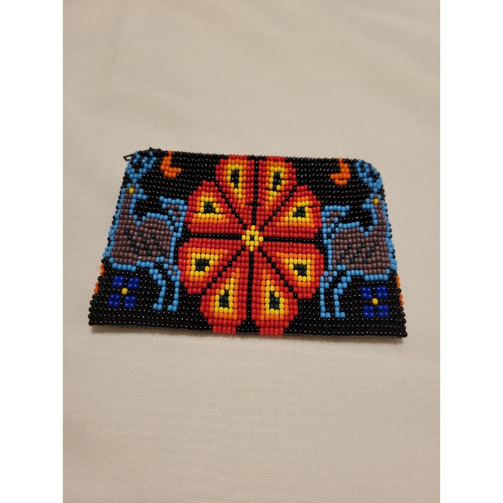 Handmade Beaded Coin Purse In Multicolor Beads Boho Style New Without Tags 3x4 "